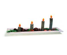 Mesa de decorativo Plato algodón velas de Adviento (Decoración de madera, con varios elementos de decoración en aspecto de tronco de árbol, tamaño aprox. 61 x 17 x 3,5 cm