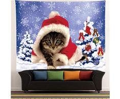 NC56 MINGKK - Tapiz para pared de Navidad para colgar árbol de Navidad, corona hippie boho, ventana, tapiz, madera, gato, decoración de pared