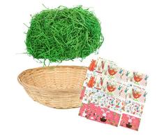 com-four® Juego de decoración de Pascua de 38 Piezas con Pasto de Pascua, Canasta de Rafia y Envoltura retráctil para Decorar Huevos de Pascua (38 Piezas - Cesta. Hierba Diapositiva)