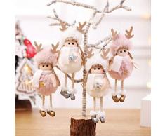 Enticerowts 1 pieza de adornos de árbol de Navidad de felpa con diseño de estrella de ángel y copo de nieve para colgar en el árbol de Navidad Star& rosa