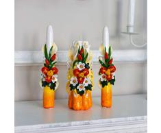 Vela tallada en amarillo anaranjado con flores - Boda y decoración del hogar - Regalo para Semana Santa, Navidad, Día de San Valentín, Aniversario