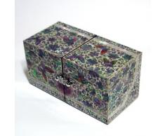Cofre Cúbico Doble de Madreperla Diseño de Mariposas y Flores para Joyería Bisutería Caja de Madera Organizador Lacrada