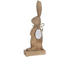 matches21 - Figura Decorativa de Conejo de Pascua rústico de Madera de Mango con Huevo de Metal Plateado (1 Unidad, 13 x 5 x 33 cm)