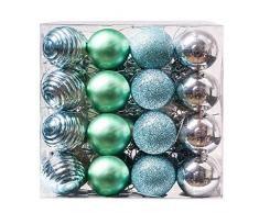 Valery Madelyn Bolas de Navidad Christmas Baubles Adornos de Bolas de Navidad de Plata y Verde Indestructible de árbol de Navidad, 40 mm, Cuerda pre-Atada (48 Piezas)