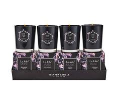 La Jolíe Muse Pack de Regalo 4 Velas perfumadas, Cera de Soja Natural, Coco, Baya/Rosa/Frambuesa/albahaca, en Cristal Azul Cobalto, 20 Horas Cada una
