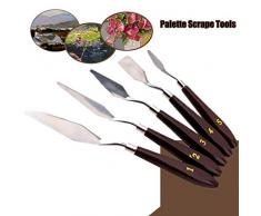 ULTNICE 5pcs Espátula de cuchillo de paleta de pintura al óleo de acero Set con mango de madera (marrón rojizo)