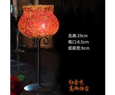 SEHBDY Candelero Cena De Navidad Copa Perfumada Mosaic Glass Candlestick Table Candlestick Una Sola Vela de pie Alto de Oro Rojo