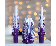 Juego de boda con velas talladas en color púrpura con cisne - Decoración y regalo de lujo para el Día de la Madre, Semana Santa, Unidad