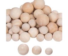 PandaHall Elite - 53 Bolas de Madera de 3 tamaños, 20 mm, 25 mm, 30 mm, Redondas, de Madera Natural, para Manualidades, proyectos de Bricolaje