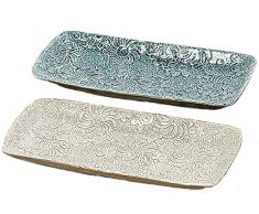 unbekant Juego de 2 Platos Decorativos Porcelena Azul/Blanco L 28 cm Decoracion Hogar