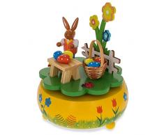 5,25 "Conejo Picnic con cesta de huevos de Pascua de madera giratoria caja de música figura decorativa
