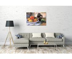 Paul Gauguin - Bodegón con manzanas, peras y cerámica (1889), 60x40 cm, Impresión de la lona enmarcada en el marco de madera genuino y listo para colgar, impresión de la alta calidad hecha en Alemania.