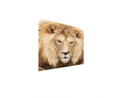 Deine bilder24. de - Mural XXL Portrait de un león sobre lienzo y bastidor. La mejor calidad, hecho a mano en Alemania., lona, blau gelb weiß grün rot orange braun schwarz rosa, 100 x 100