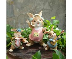 NHDZ Obra de Escultura de Resina Colección Linda Figura de Conejo decoración para el hogar Conejito Jardín de Hadas Adorno Micro Paisaje decoración de Pascua regalo-Z14420A