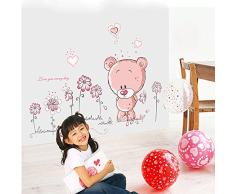 ufengke® Oso Lindo Hermosas Flores Pegatinas de Pared, Vivero Habitación de Los Niños Removible Etiquetas de La Pared/Murales