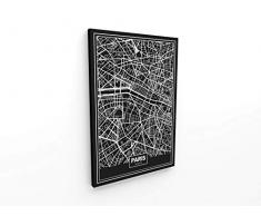 Panorama® Lienzo Mapa Negro de París 21 x 30 cm | Impreso en Lienzo Bastidor | Cuadros Decoración Salón | Cuadros Dormitorio | Cuadros Lienzos Decorativos | Cuadros Modernos
