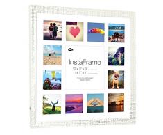 Inov8 16 x 40,64 cm Insta-Frame Marco para Instagram 13/de Estampado a Cuadros de Fotos con paspartú Blanco y Blanco con Borde, 2 Unidades, diseño de Flores de Plata