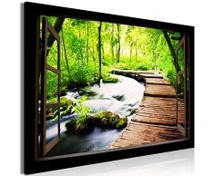 murando Cuadro en Lienzo Vista de la Ventana 120x80 cm impresión en Material Tejido no Tejido impresión artística fotografía Imagen gráfica decoración de Pared Bosque Paisaje Naturaleza c-C-0389-b-a