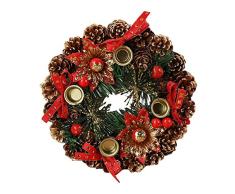 Corona artificiales de Navidad(23cm) - Guirnalda de cono de pino natural - Suministros decorativos para colgar puertas de guirnaldas para la fiesta de Navidad - Feliz Navidad