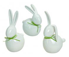 MaRab Figura Decorativa de Conejo de Pascua Color Blanco de Porcelana, 3 Compartimentos de Aprox. 17 – 25 cm Pascua Ideal como Regalo y Mesa – Decoración