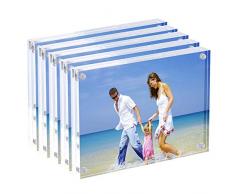 AMEITECH Marcos de acrílico, Juego de Bloques de Doble Cara Transparente de 10 x 15 cm, Marco de Fotos magnético sin Marco de Escritorio - Paquete de 5