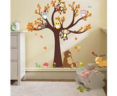 ufengke® Dibujos Animados Animal Bosque Búho Mono Oso Árbol Pegatinas de Pared,Vivero Habitación de los Niños Removible Etiquetas de la Pared Murales