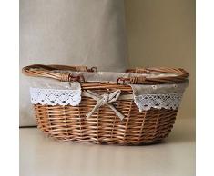 LMCLJJ Cesta de Mimbre Cestas de Regalo Cesta de Picnic Tejida de Sauce Oval vacía Cesta de Dulces de Pascua Cesta de Almacenamiento Grande Cesta de Vino con asa Recolección de Huevos Cesta de
