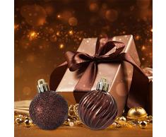 ITART 24pcs adornos árbol de Navidad Decoraciones de Inastillables Bolas de árbol de Navidad Ornamento Colgante Para el Festival, Boda, Decoración de Fiestas,Perchas Ganchos Incluidos (60 mm,2.36 inch, Marrón)