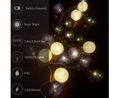 Cadena de Luces para Algodón Bola, Morbuy Batería Decorativas LED Lámpara de Tira Bola Hada Noche Cadenas de Luz Para Bebe Casa Dormitorio Decoración Boda Fiesta De Cumpleaños Navidad Jardines Festivales (1.8m /10 luces, Púrpura)