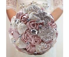 Fouriding Bouquet de Lujo Nupcial de la Boda Ramo de Flores Rose Ribbon Con Cuentas Rhinestone Decoración Del Hogar Suministros de la Boda Rosa