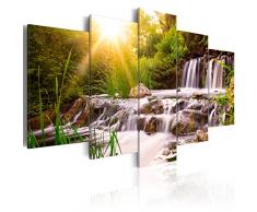 murando - Cuadro en Lienzo 100x50 cm Naturaleza Paisaje - impresión de 5 Piezas - Material Tejido no Tejido - impresión artística - Decoracion de Pared Cascada Verde Arboles c-C-0026-b-n