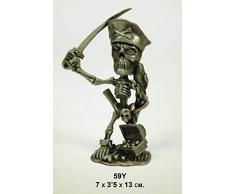 CAPRILO Set de 2 Figuras Decorativas de Metal Pirata con Espada y Loro. Adornos y Esculturas. Decoración Marinera para el Hogar. Regalos Originales. 7 x 3,5 x 13 cm.