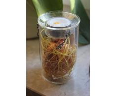 Goldbach Oster de Viento Luz, Accesorio de Cristal Decorativas con Vela de té, Relleno con Huevo de Pascua, Plumas y Rafia