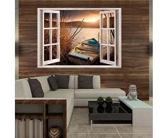 Ilusion Optica 3D 140x100 cm Fotomural Poster Finestra Fotomurales Papel pintado Quadro Mar Playa Duna