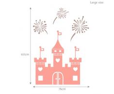 Vinilos de pared castillo de la princesa de hadas con fuegos artificiales (grande)