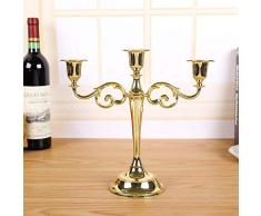 VOANZO Candelabro de Estilo Europeo, Candelabro de Metal con Tres Orificios para Bodas/Decoración del hogar (Dorado)