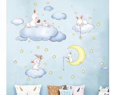 WandSticker4U– de pared adhesivo infantil sweet Dreams | 200x52 cm | Conejo Liebre Wolke Luna Estrellas | Adhesivo decorativo para habitación de los Niños Baby