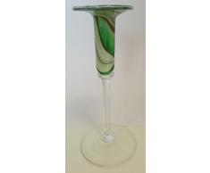 Candelabro de vidrio cristal coloreado, candeleros en vidrio soblado con la boca, en el colores verde, beige, blanco, Altura alrededor de 17 cm, diseñado y fabricado por el Oberstdorfer Glashütte