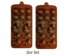 HelpCuisine Juego de 2, Cada uno con 14, moldes de Chocolate Silicona Bombones Forma, Patos, Conejos – para Huevos de Pascua, Color: marrón.
