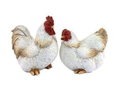CAPRILO Set de 2 Figuras Decorativas de Resina Gallo y Gallina Adornos y Esculturas. Animales. Decoración Hogar. Regalos Originales. 18 x 16.5 x 10 cm.