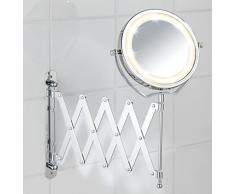 Wenko Brolo 3656380100 - Espejo con brazo de pared extensible y luz LED (diámetro 15 cm)
