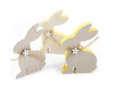 Logbuch-Verlag - Figura Decorativa de Conejo de Pascua de Madera, 15 cm, para Colocar de pie, Madera, Natur, Weiß, 3 Unidades