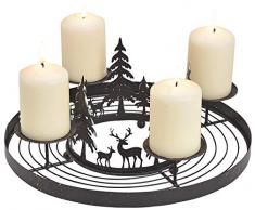 Matches21 Corona de Adviento de Metal con 4 portavelas y Bosque de Ciervos para adornar - Negro Diámetro 30 x 13 cm