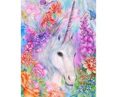 Lienzo decorativo con kit de pintura de cuentas en 5D,DIY 5D diamond painting,cuadros punto de cruz diamante,con diseño de unicornio blanco, con bordado de punto de cruz