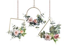 Pauwer - Corona decorativa de pared, hecha a mano, para exteriores, corona de puerta, rosas, flores artificiales, paisajismo