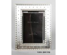 CAPRILO. Set de 2 Marcos de Fotos Decorativos de Metal Platino. Portarretratos. Portafotos, Regalos Originales de Comunión y Bautizos. Decoración Hogar. Foto 9 x 13 cm. IB