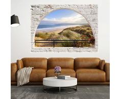 Ilusion Optica 3D 140x100 cm Fotomural Poster Finestra Fotomurales Papel pintado Quadro Pared Piedra Mar Playa Duna