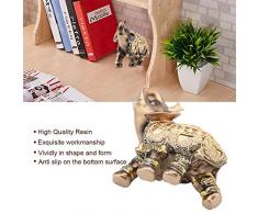 Golden Polyresin Estatua de elefante Escultura Tronco Riqueza Afortunada Coleccionable Estatuilla Regalo Decoración para el hogar Feng Shui Ornamento(M)