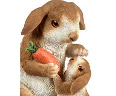 dekojohnson - Conejo Decorativo con Dos Conejos de Pascua, Pareja de Conejos con niño, Figura de jardín, decoración de Pascua, marrón, 20 cm, Figura de Pascua, Conejo