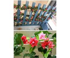 BlueXP 2 Unidades 230cm Guirnalda de Rosas Artificiales con Hojas Verdes Hiedra de Seda Plantas Colgantes para Colgar Decoración Boda Arco Cercas Hogar Navidad Interior Partido-Rosa Roja